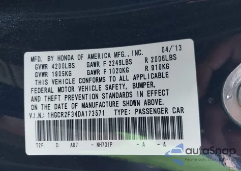 2013 Honda Accord Lx z USA, uszkodzony, nr VIN 1HGCR2F34DA173571